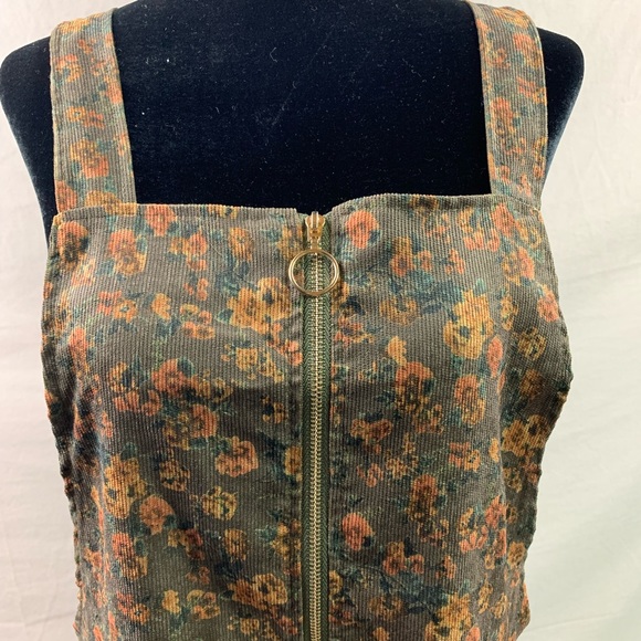Floral Print Zip Up Corduroy Overall Dress - Picture 6 of 8
